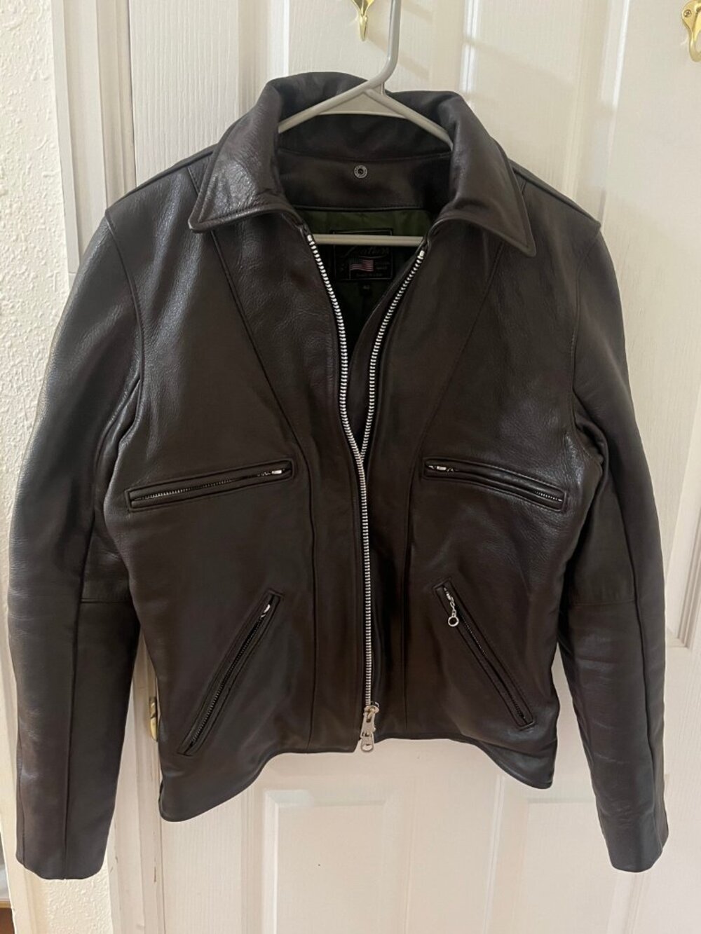Vanson Model F Leather Motorcycle Jacket Men's 40 Dark Brown Heavy Cowhide USA